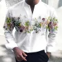 INCERUN Men Floral Print V-Neck Long Sleeve Shirt Comfy Loose Fit Casual White Shirt Beach Mens Top Plus Size, Spring Fall
