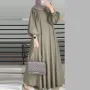 ZANZEA Women Ethnic Stylish Solid Crew Neck Maxi Dress Elegant Lantern Sleeves A-Line Dress