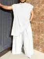 Conjunto de 2 piezas de túnica larga holgada plisada lisa para hombre