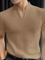 INCERUN Men T-shirts V-neck Knitted Short Sleeve Top Casual Solid Color Male Shirt Comfortable Mens Top Clothing