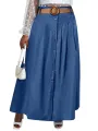 ZANZEA Plus Size Women Long Skirts, Summer Button Down Dress, Solid Color Loose Casual High Waist Long Skirt With Pocket