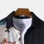 ChArmkpR Mens Japanese Cat Fish Print Patchwork Long Sleeve Shirts