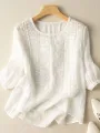 ZANZEA Women Daily Casual 3/4 Length Sleeve Blouses Solod Color Shirts