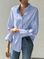 Stripe Print Long Sleeve Button Front Lapel Shirt