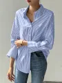 Stripe Print Long Sleeve Button Front Lapel Shirt