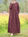 ZANZEA Women Floral Print O-Neck Long Sleeve Bohemian Holiday Maxi Dress With Pocket