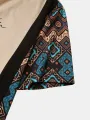 Erkek Etnik Geometrik Desenli Patchwork Mürettebat Yaka İki Parça Kıyafetler