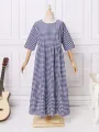 ZANZEA Plus Size Women Long Dress Casual Loose Plaid Print O-Neck Half Sleeve Beach Maxi Dress