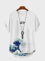 ChArmkpR Mens Japanese Ukiyoe Print Curved Hem Short Sleeve T-Shirts