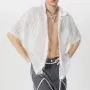 Camisas para hombre INCERUN, camisa blanca de gasa con flecos, cuello en V, solapa, manga corta, color liso