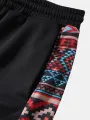 Mens Tribal Patchwork Japanese Letter Pocket Drawstring Pants