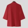 INCERUN Pria Katun Linen Lengan Pendek Kemeja Warna Solid Nyaman Longgar Kasual Kerah Berdiri Atasan untuk Pria Ukuran Besar Musim Semi Musim Gugur
