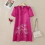 ZANZEA Womens Elegant Floral Embroidery Satin Dress Party Puff Sleeve Ruffles Knee Length Dresses