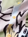 Mens Allover Graffiti Color Block Print Pocket Short Sleeve Shirts