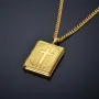 Religious Jesus Cross Locket Pendants Gold Silver Color Photo Frame Memory Necklace for Women/Men Stainless Steel Cross Necklace Faith Jewelry Gift