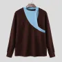 INCERUN Mens Solid Color Double Collar Pullover Sweater Comfortable Stretchy Fabric Casual Top for Male Plus Size S 5XL
