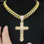 Rhinestone Cross Pendant Necklace Charm Shiny Zircon Cross Necklace for Men Women Hiphop Necklaces Fashion Jewelry Gifts