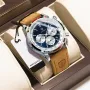 POEDAGAR Men's Luminous Waterproof Quartz Watch Fashion Comfortable Leather Multi-function Business Casual Wristwatch