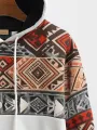Mens Ethnic Geometric Print Patchwork Contrast Kangaroo Pocket Hoodies