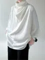 INCERUN Mens Shirt Simple Silky Stacked Collar Shirt Fashion Loose Fit Summer Half Long Sleeve Tops Men