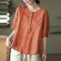 ZANZEA Women Plus Size Blouse Cotton Linen Solid Button Pocket Casual Short Sleeve Shirt