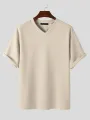 INCERUN Men's Loose Comfort Solid Color V-Neck Short Sleeve T-Shirt
