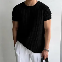 INCERUN Mens Textured Crew Neck Short Sleeve T-Shirt Fashion Solid Color Comfortable Top Male S 5XL