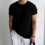 INCERUN Mens Textured Crew Neck Short Sleeve T-Shirt Fashion Solid Color Comfortable Top Male S 5XL