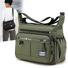 Men's Large Capacity Business Casual Crossbody Bag Multiple Pockets Soft Lightweight Nylon Fabric Adjustable Strap Messenger Bag