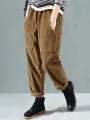 Corduroy Elastic Waist Solid Color Side Pocket Harem Pants