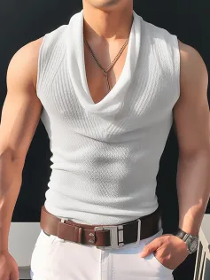 INCERUN Men Tank Knitted Transparent Top Sold Color Loose Neck Soft Tank Top Casual Daily Summer Vests Men Clothing S-5XL