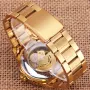 Fashion Fully Auto Mechanical Skeleton Men Watch Retro Exquisite Dial Gold Steel Band Wristwatch