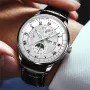 AIYISHI Men Business Luxury Quartz Watch Luminous Single Date Round Dial PU Leather Strap Watches Men's Sport Watch