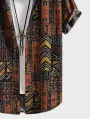 Mens Geometric Ethnic Print Lapel Short Sleeve Shirts
