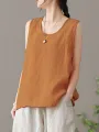 ZANZEA Plus Size Womens Tank Top Solid Crew Neck Sleeveless Casual Women Tanks