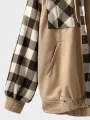 Mens Plaid Patchwork Multi Pocket Casual Hooded Jacket