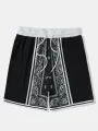 ChArmkpR Mens Ethnic Paisley Print Patchwork Ribbed Cuff Shorts