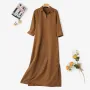 ZANZEA Women's Dresses Turn-Down-Collar 3/4 Sleeve Elegant Office Side Split Plain Maxi Shirt Dress