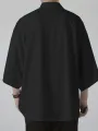 Mens Japanese Letter Print Open Front Loose 3/4 Sleeve Kimono