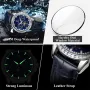 POEDAGAR Business Men Watch Luxury Rhinestone Leather Wristwatch Luminous Waterproof Calendar Quartz Watch