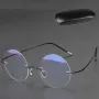 Vintage Round Rimless Reading Glasses UV protection Anti-blue light Presbyopia Eyeglasses with Case