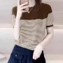 ZANZEA Women Summer T Shirt Vintage Striped Short Sleeve Tee Korean Fashion Round Neck Patchwork Tunics Casual Knitted Tops