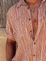Mens Striped Casual Lapel Collar Short Sleeve Shirts