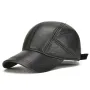 Collrown Mens Genuine Leather Baseball Cap with Hidden Earmuff for Fall Winter Outdoor Casual Warm Cow Leather Hat