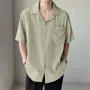 INCERUN Mens Shirt Daily Simple Solid Color Shirts Top Short Sleeve Lapel Button Men Tops Summer Casual Shirts
