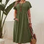 ZANZEA Women Short Sleeve Pleated Party Long Dress Casual Loose Sundress Maxi Dress with Pockets