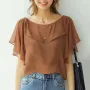 ZANZEA Women's Blouse Elegant Ruffle Sleeve Solid Crew Neck Plain Summer Shirt Pullover Top