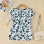 ZANZEA Womens Floral Print Ruffled Open Round Neck Design Short Sleeve Shirts