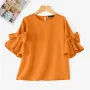 ZANZEA Elegant Style Womens Shirts Blouses Ladylike Crew Neck Ruffled Sleeves Tops Side Bowknot Solid Blouses