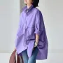 ZANZEA Womens Office Casual Solid Color Long Sleeve Shirts with Pockets Elegant Lapel Button Up Midi Blouse